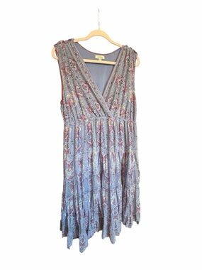 Max Studio Blue Paisley Sleeveless Midi Dress-Size 2X